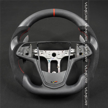 Private custom Matte carbon fiber steering wheel with alcantara for Cadillac ATS/CTS-V3 with carbon shift paddles