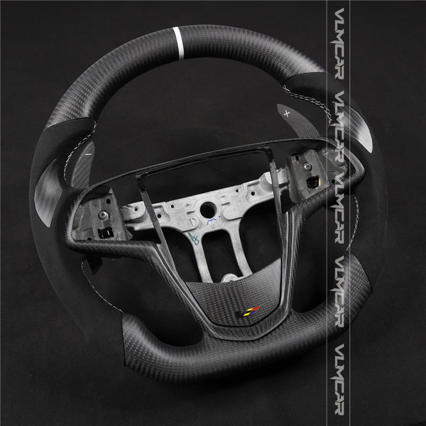 Private custom Matte carbon fiber steering wheel with alcantara for Cadillac ATS/CTS-V3 with carbon shift paddles