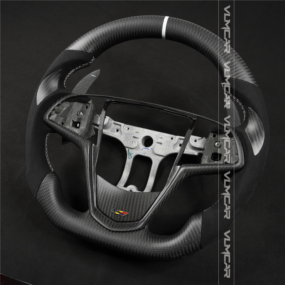 Private custom Matte carbon fiber steering wheel with alcantara for Cadillac ATS/CTS-V3 with carbon shift paddles