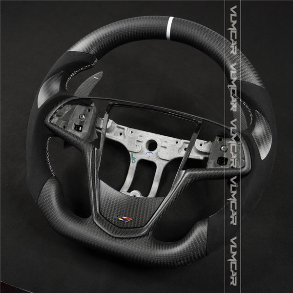 Private custom Matte carbon fiber steering wheel with alcantara for Cadillac ATS/CTS-V3 with carbon shift paddles