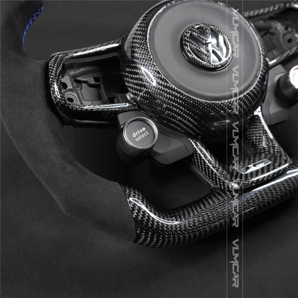 Private custom carbon Fiber steering wheel with suede for Volkswagen Golf 7/MK7/MK7.5 /GTI/R/ with R8 Engine Start Stop Drive select switch button