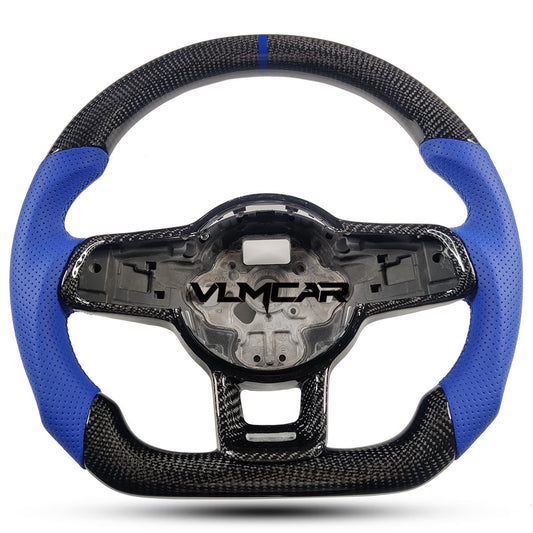 Private custom carbon fiber steering wheel with blue leather for Volkswagen golf 7 mk7/7.5/DSG/manual