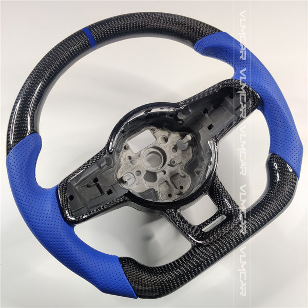 Private custom carbon fiber steering wheel with blue leather for Volkswagen golf 7 mk7/7.5/DSG/manual