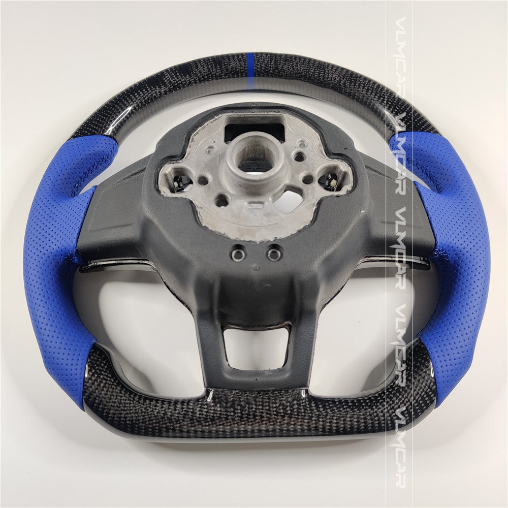 Private custom carbon fiber steering wheel with blue leather for Volkswagen golf 7 mk7/7.5/DSG/manual