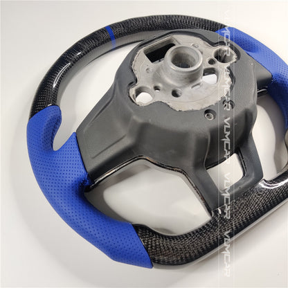 Private custom carbon fiber steering wheel with blue leather for Volkswagen golf 7 mk7/7.5/DSG/manual