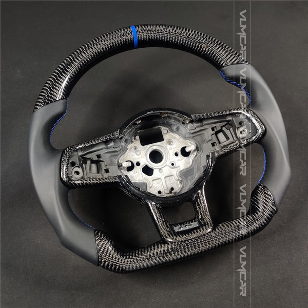 Private custom carbon fiber steering wheel with smooth leather for vw golf mk7/7.5/DSG/with R logo