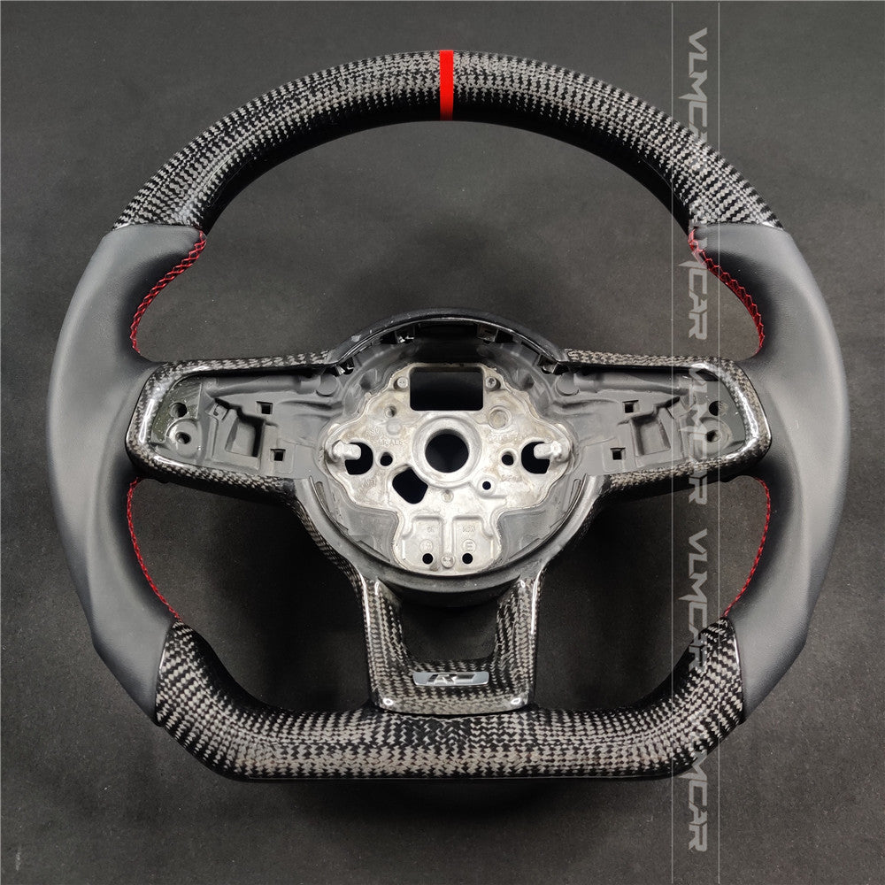 Private custom carbon fiber steering wheel with smooth leather for vw golf mk7/7.5/DSG/with R logo