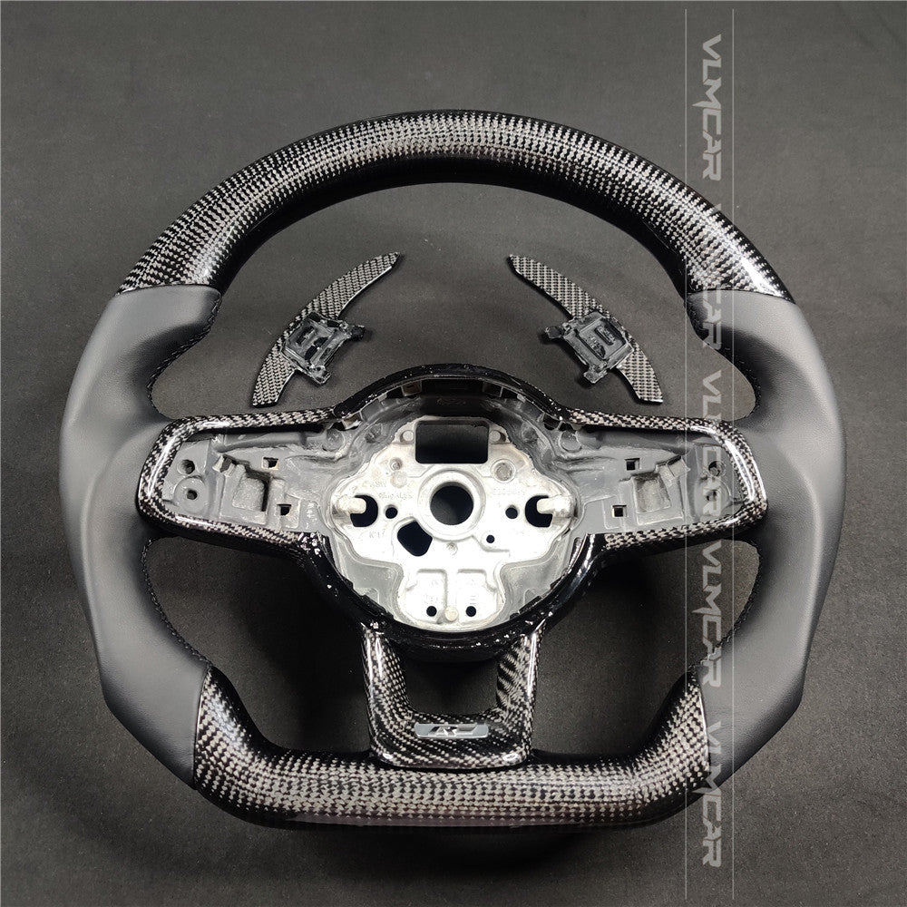 Private custom carbon fiber steering wheel with smooth leather for vw golf mk7/7.5/with GTI logo