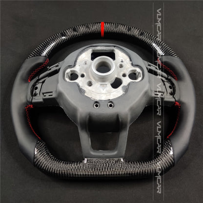 Private custom carbon fiber steering wheel with smooth leather for vw golf mk7/7.5/with GTI logo