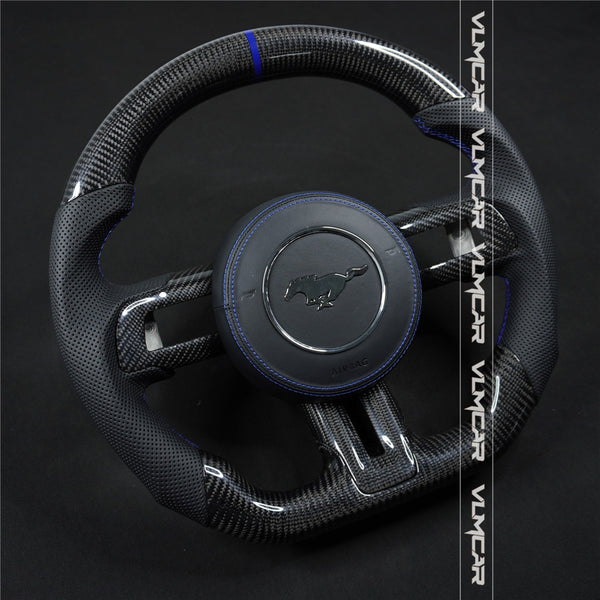 Private custom leather carbon fiber steering wheel with For Ford Mustang