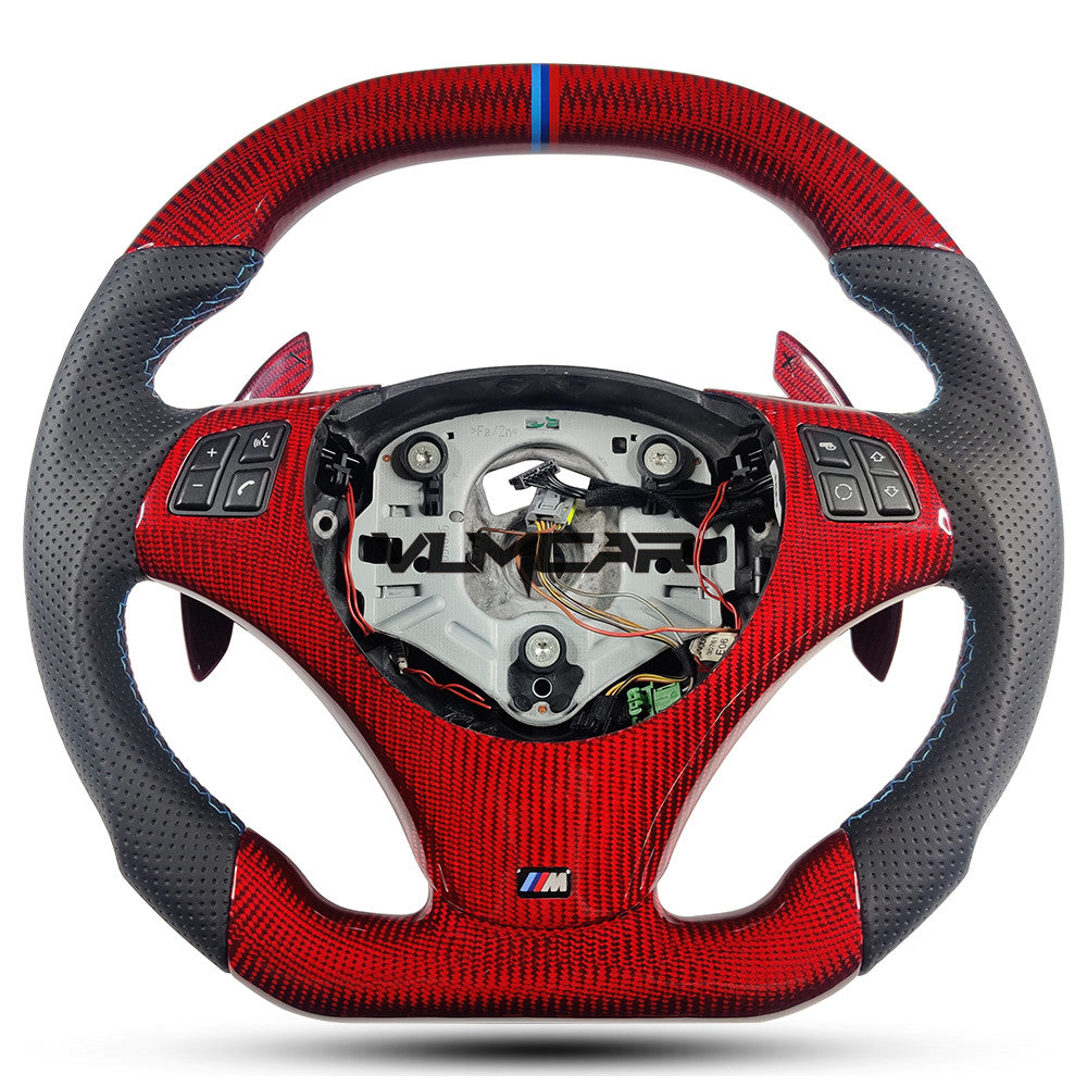 Private custom red carbon fiber steering wheel for bmw 3 series /E90/E92/E93 with carbon shift paddles