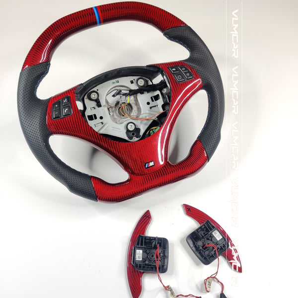 Private custom red carbon fiber steering wheel for bmw 3 series /E90/E92/E93 with carbon shift paddles