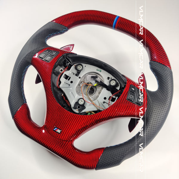 Private custom red carbon fiber steering wheel for bmw 3 series /E90/E92/E93 with carbon shift paddles