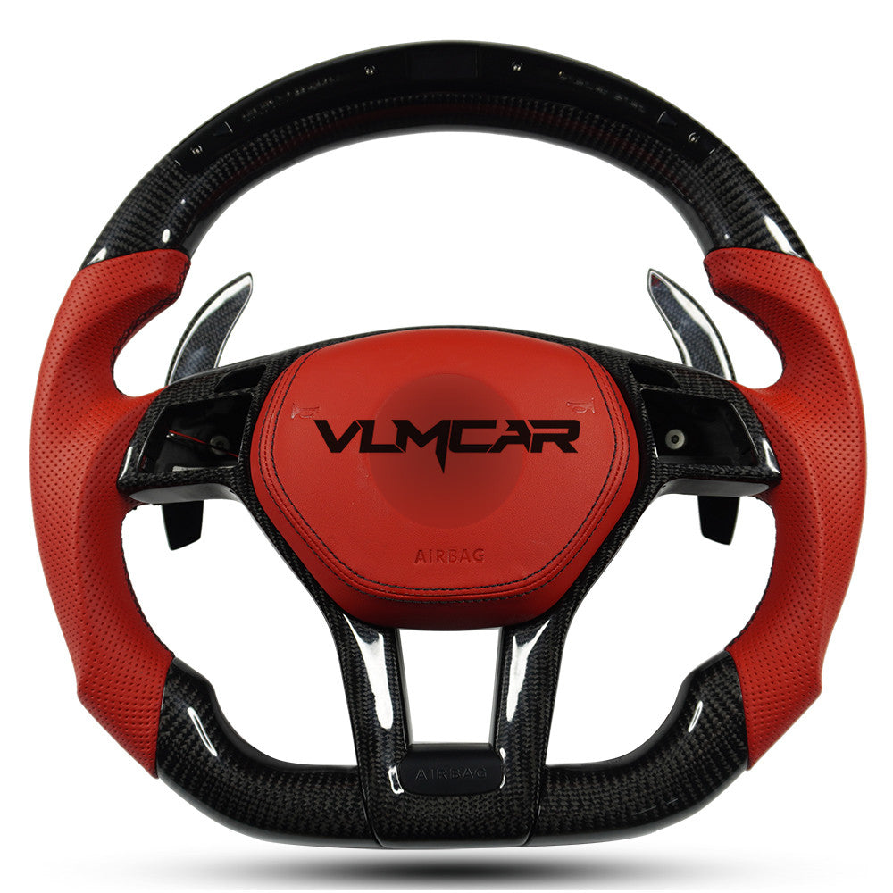 Private custom red leather carbon fiber steering wheel for Mercedes Benz C-class W204 /AMG E-class W212 / with shift led