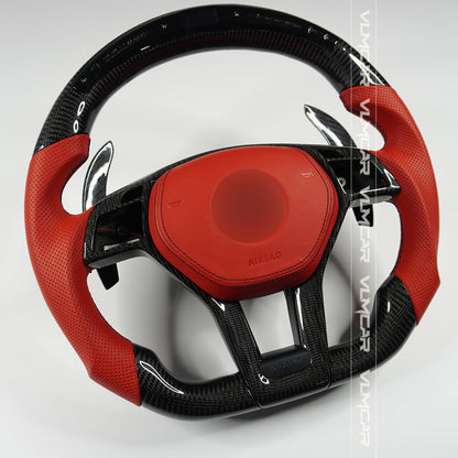 Private custom red leather carbon fiber steering wheel for Mercedes Benz C-class W204 /AMG E-class W212 / with shift led