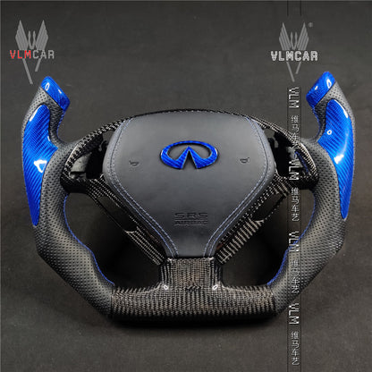 VOONKE Real Carbon Fiber Steering Wheel For Infiniti G37 2009-2013 – LED Shift Light, Nappa Leather, Flat Bottom