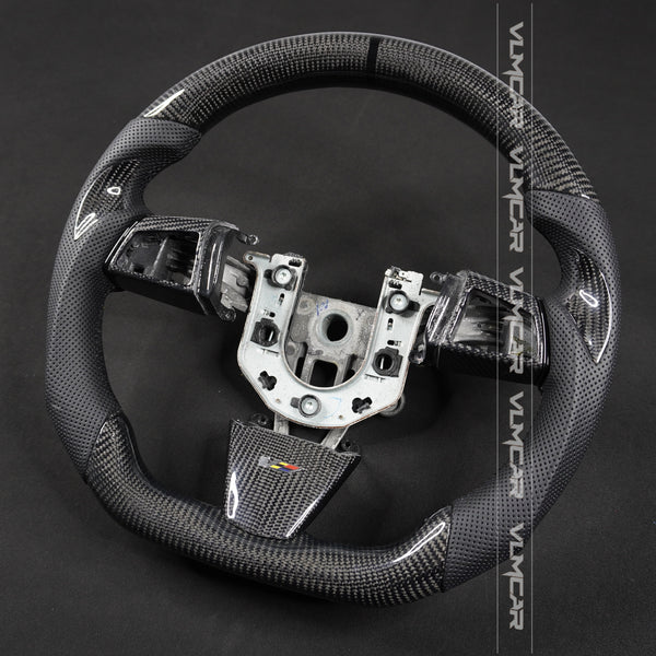 Private custom carbon fiber steering wheel with perforated lether for Cadillac CTS v2 2009-2014